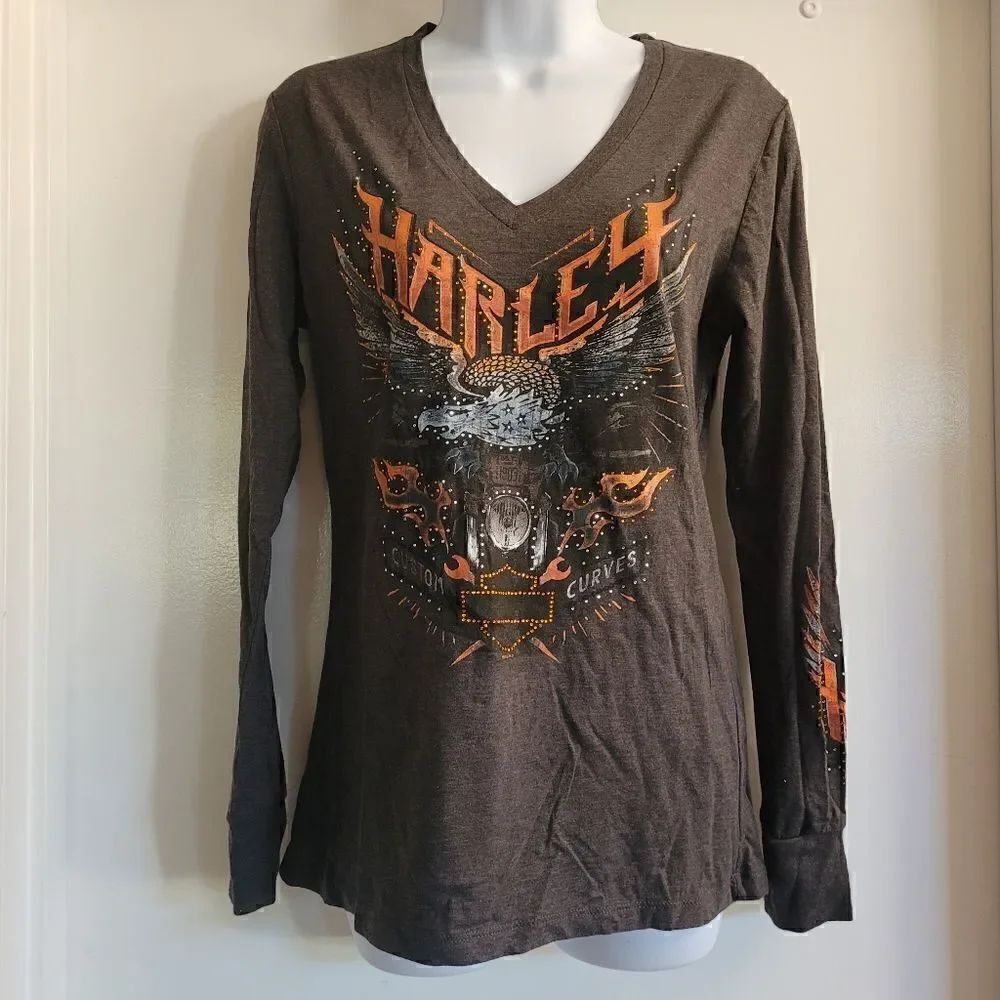 Harley Davidson rhinestone long sleeve shirt with thumb holes
